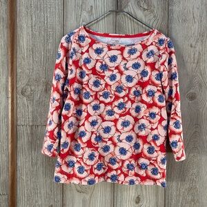 Talbots LP Large petite knit pink blue red floral shirt 3/4 length sleeves